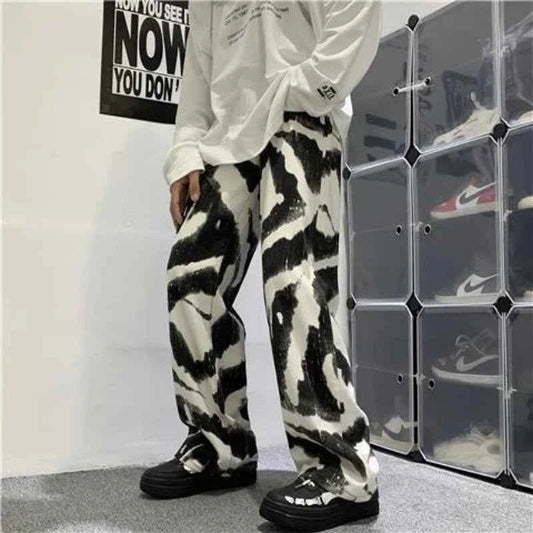 Zebra Printed Wide Leg Denim Jeans