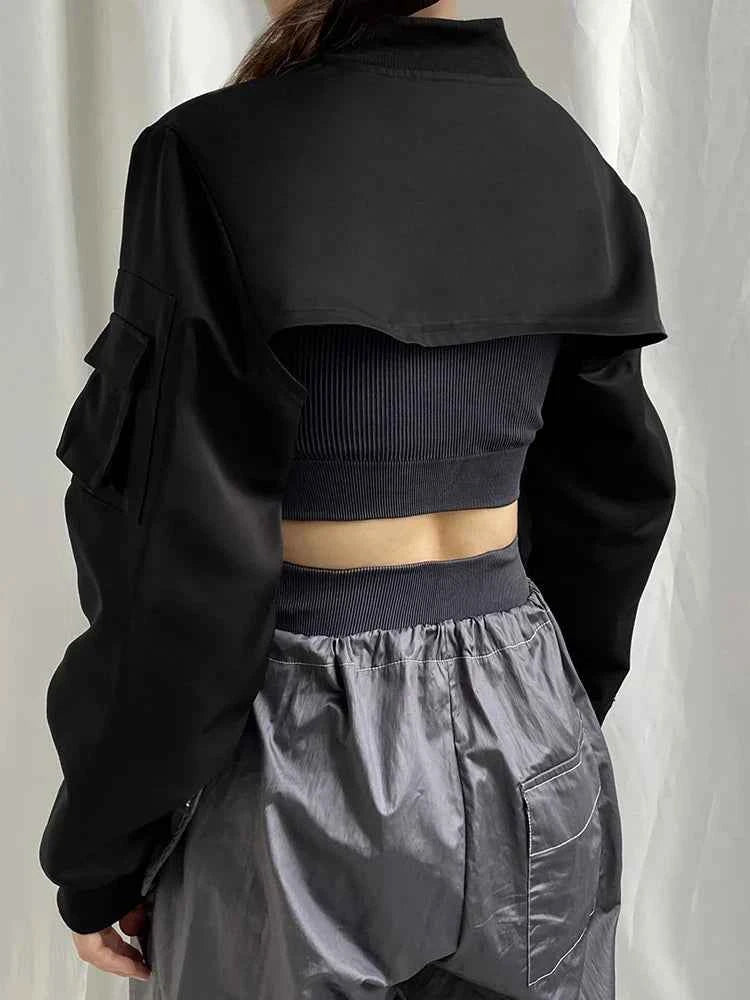 Women Edgy Punk Zip-Up Cargo Jacket
