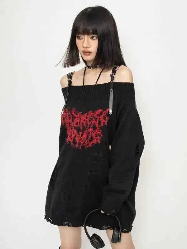 Gothic Off Shoulder Knitted Sweater