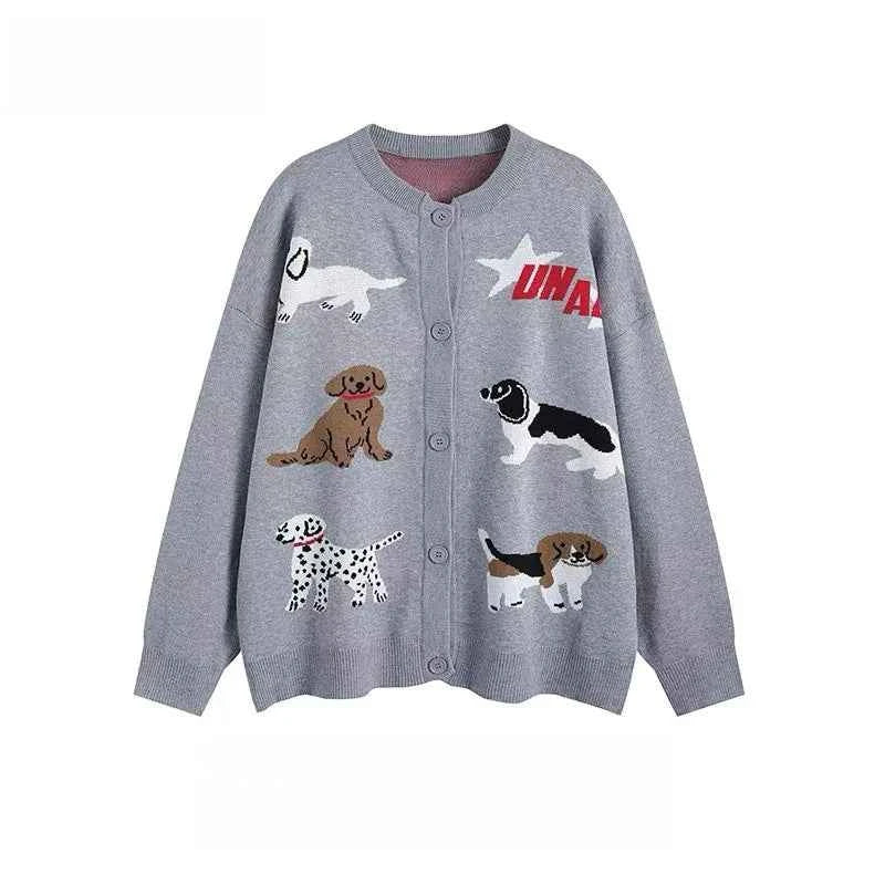 Y2K Cute Cartoon Dog Knitwear Cardigan