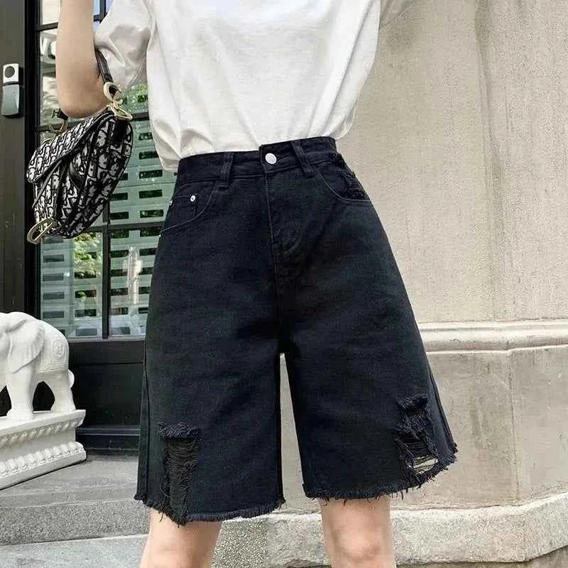 Korean White Stylish Tassels Denim Shorts