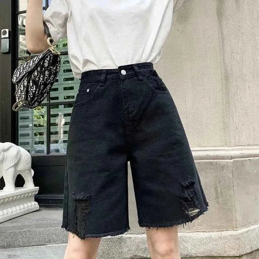 Korean White Stylish Tassels Denim Shorts
