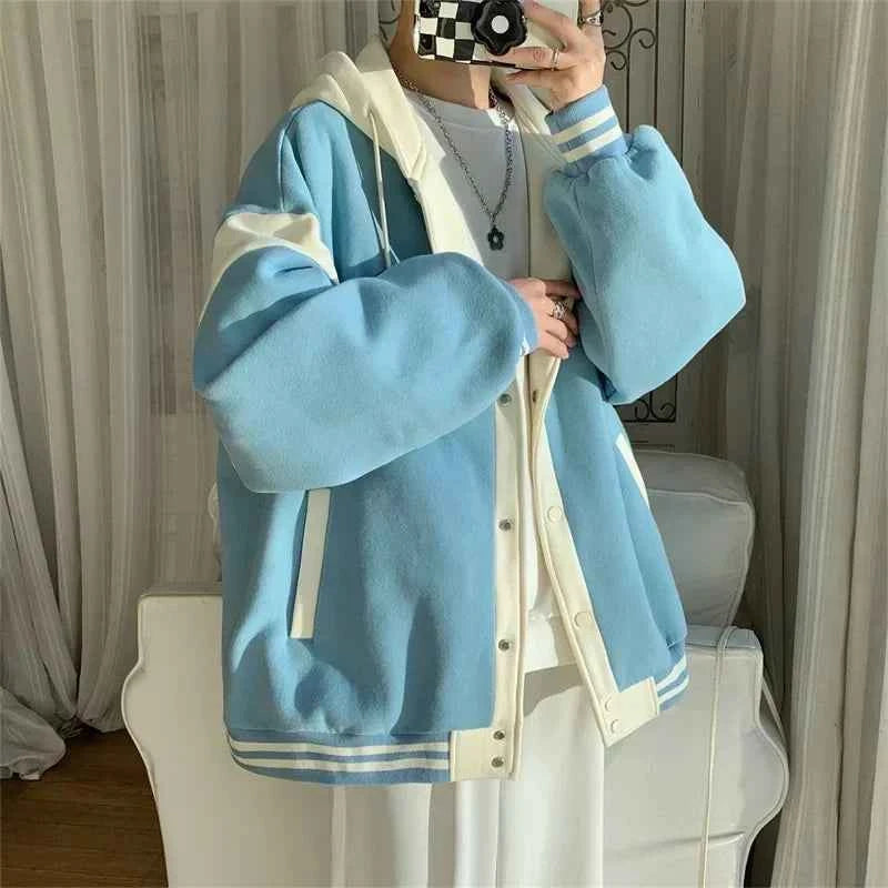 Y2K Stylish Patchwork Hooded Varsity Jacket