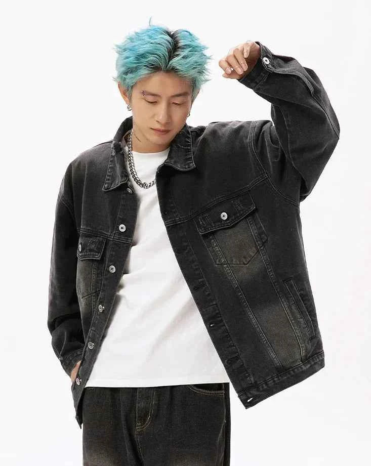 Damaged Neckline Loose Denim Jacket