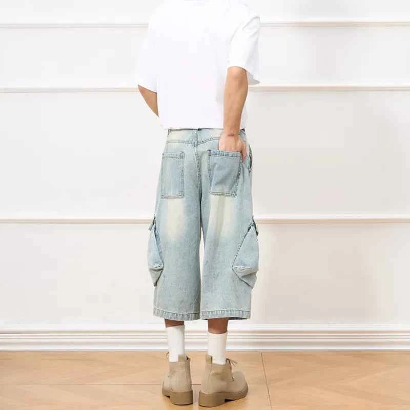 Distressed Vintage Summer Denim Cargo Jorts