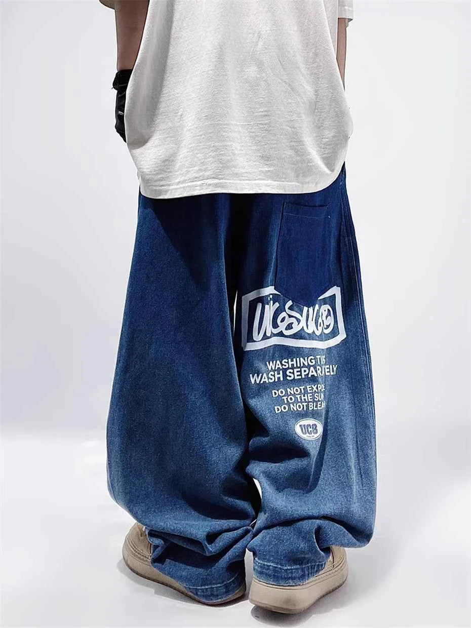 Vintage Streetwear Elastic Waist Wide Leg Jeans