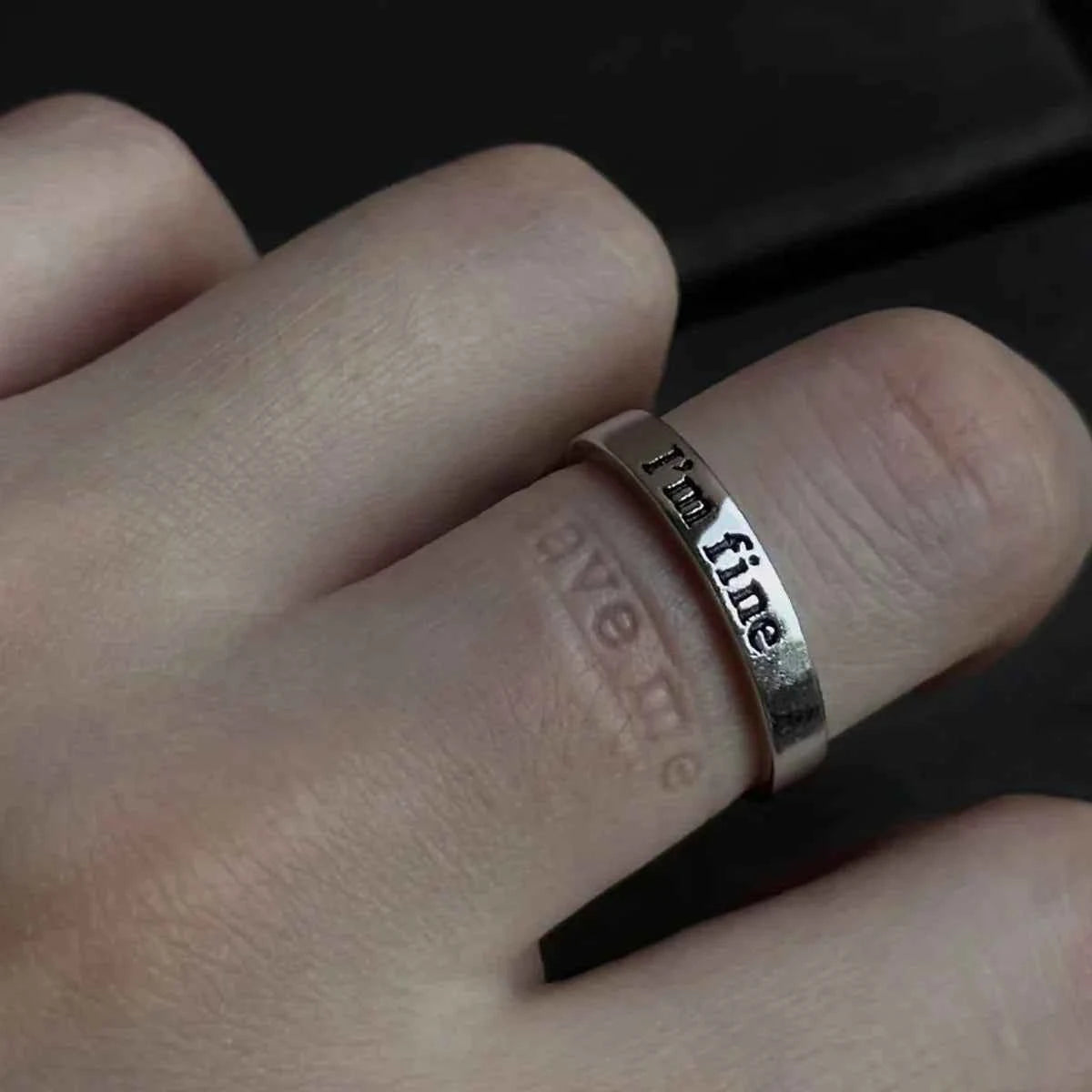 Adjustable Retro Goth I Am Fine Open Ring