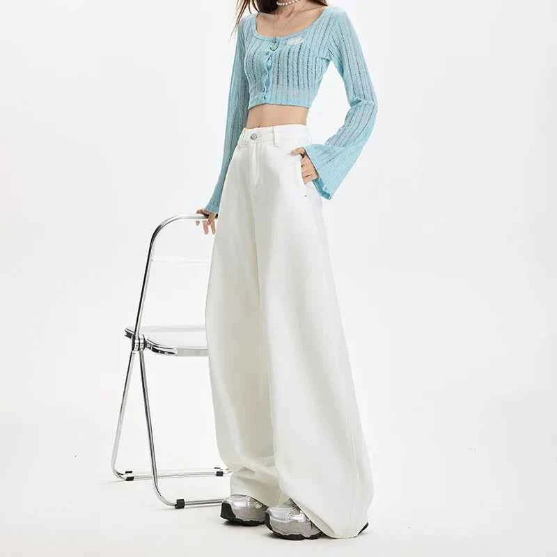 Y2K White Streetwear Wide Leg Jeans