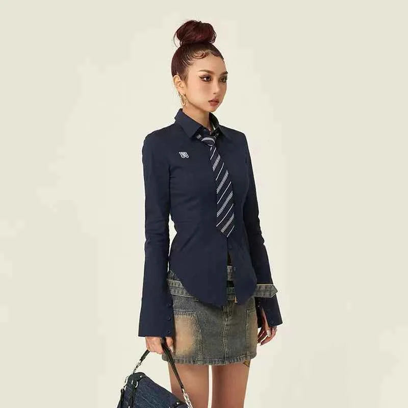 Women Stylish Trendy White Slim Fit Tie Shirt