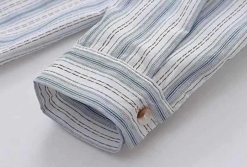 Casual Striped Dog Embroidered Long Sleeve Shirt
