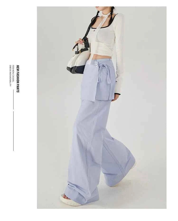 Vintage Casual Lace-Up High Waist Pants