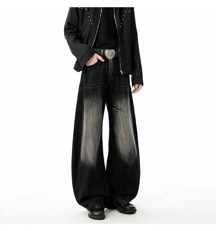 Durable Contrast Color Curved Knife Wide-Leg Jeans