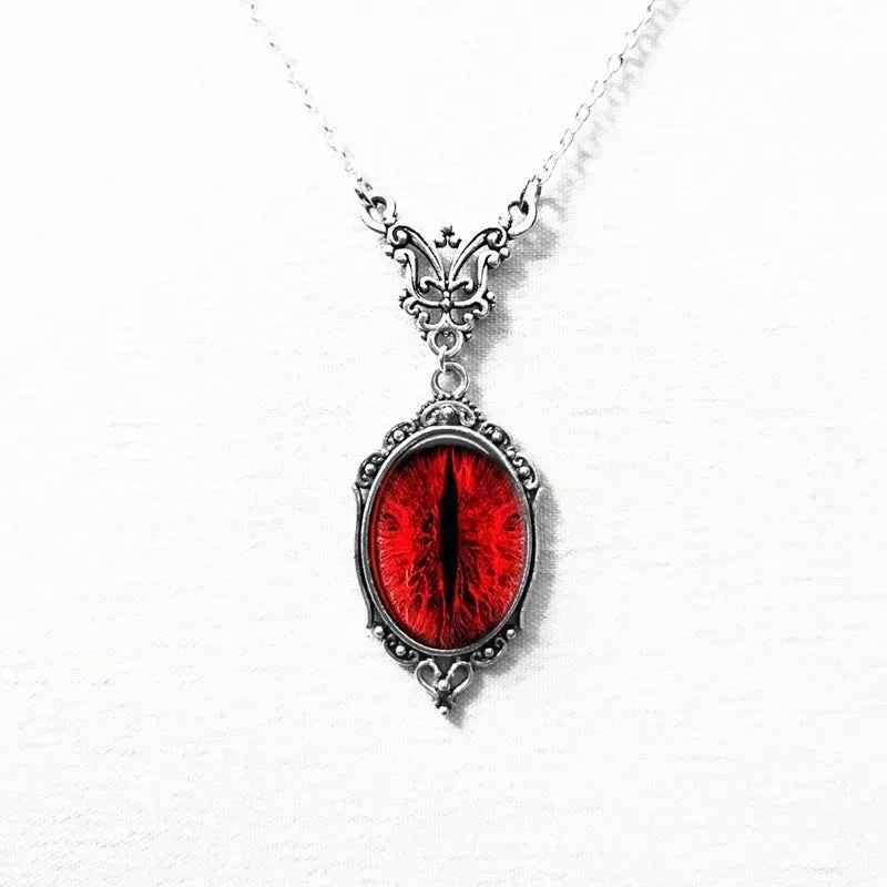 Blood Red Gothic Cat Eyes Pendant Necklace