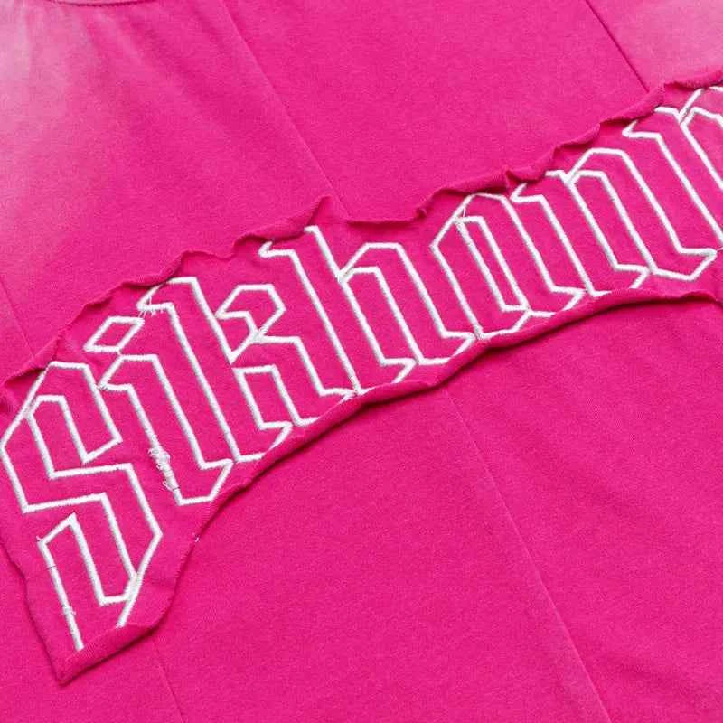 Fashionable Grunge Embroidered Patch Irregular T-Shirt