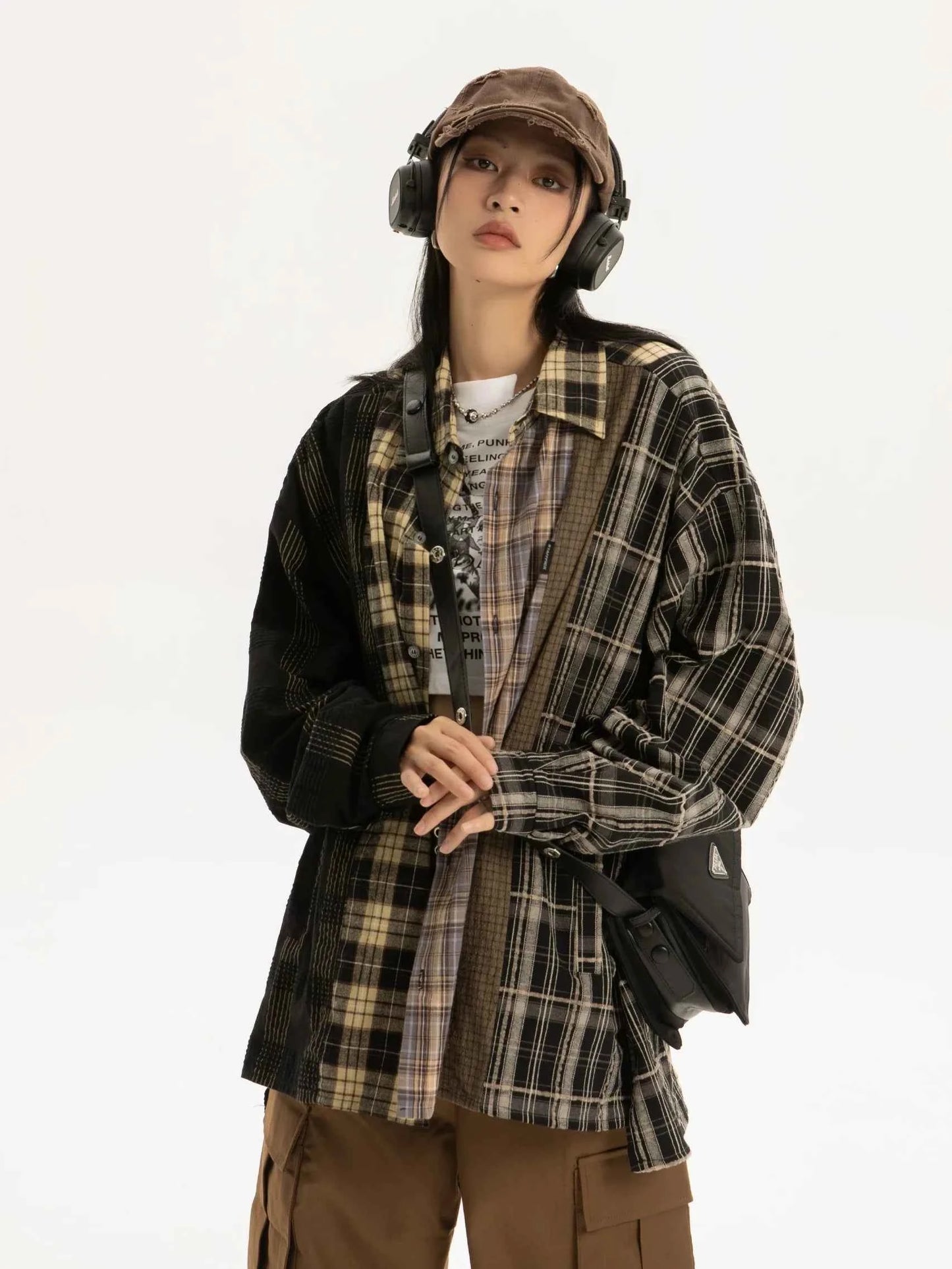 Plaid Lapel Long Sleeve Womens Shirt