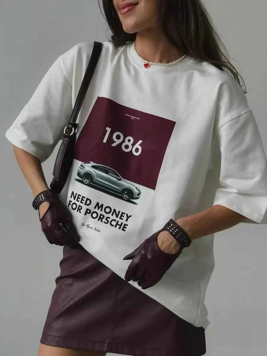Women Lazy Round Neck Western Style T-Shirt