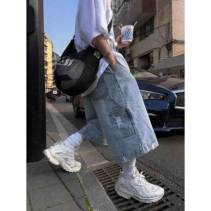 Blue Durable Hip Hop Y2K Baggy Denim Jorts