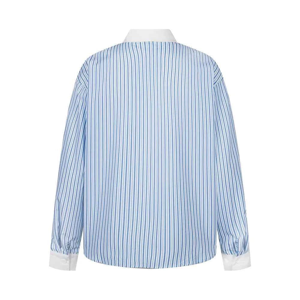 Stylish Embroidered Striped Long Sleeve Shirt