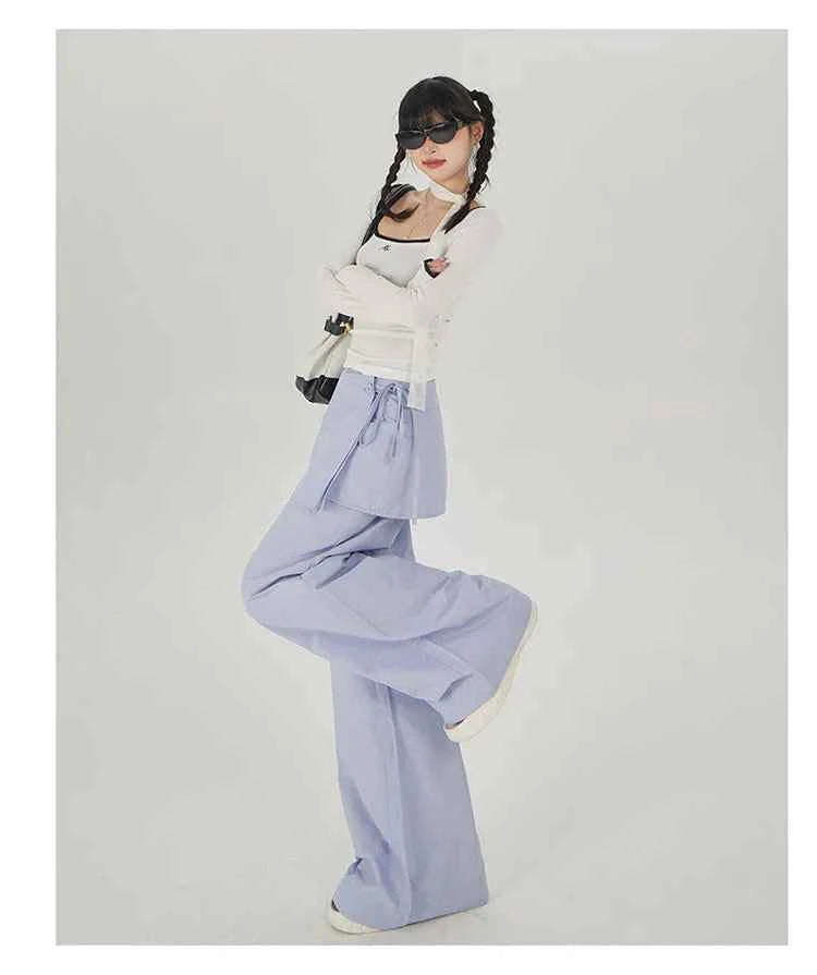 Vintage Casual Lace-Up High Waist Pants