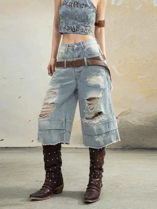 Vintage Ripped Loose Fit Wide Jeans