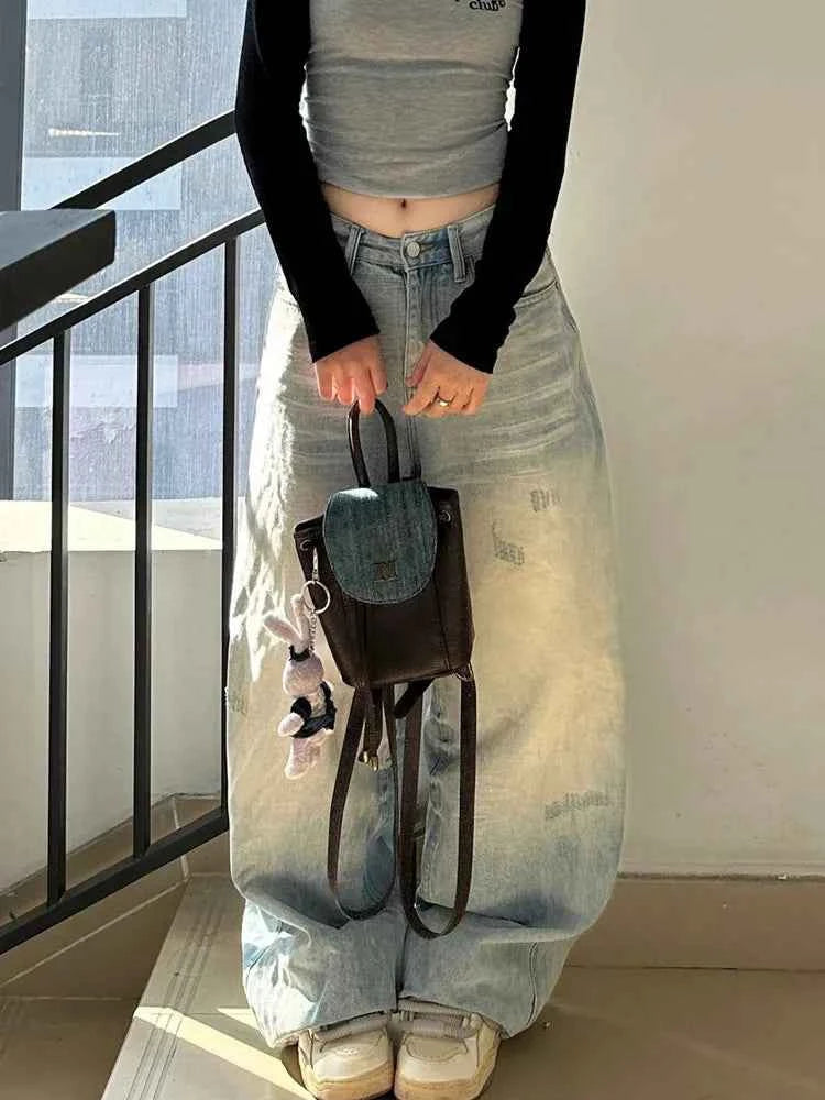 Straight & Sleek Distressed High Waist Wide Leg Jeans