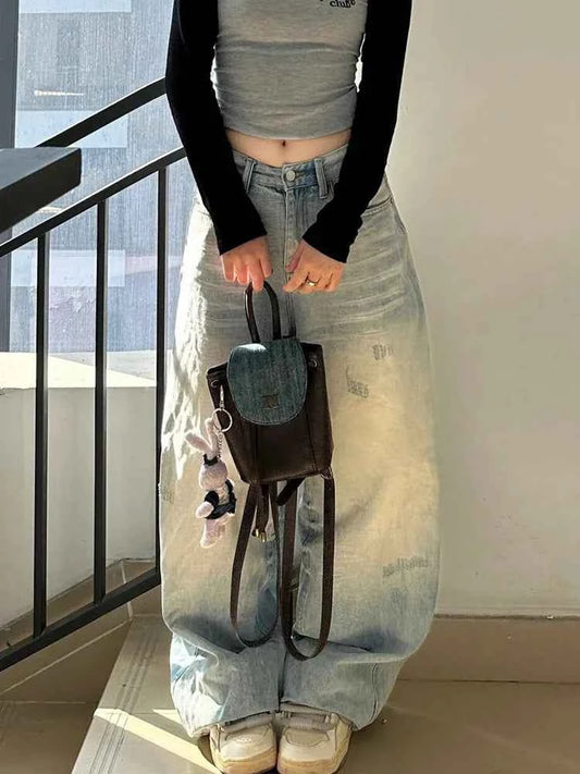 Straight & Sleek Distressed High Waist Wide Leg Jeans