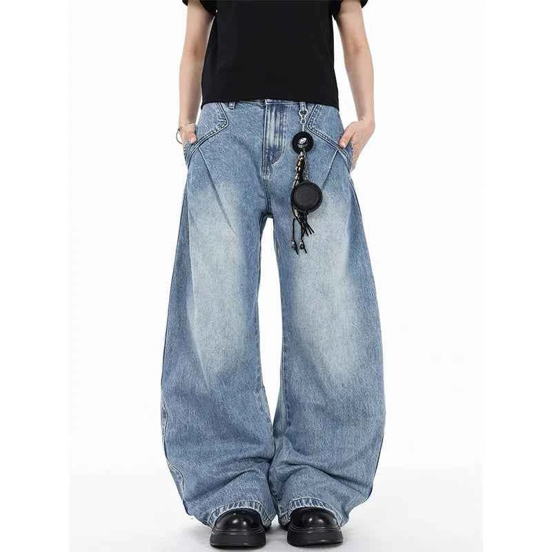 Flattering High Waist Baggy Denim Straight Leg Jeans
