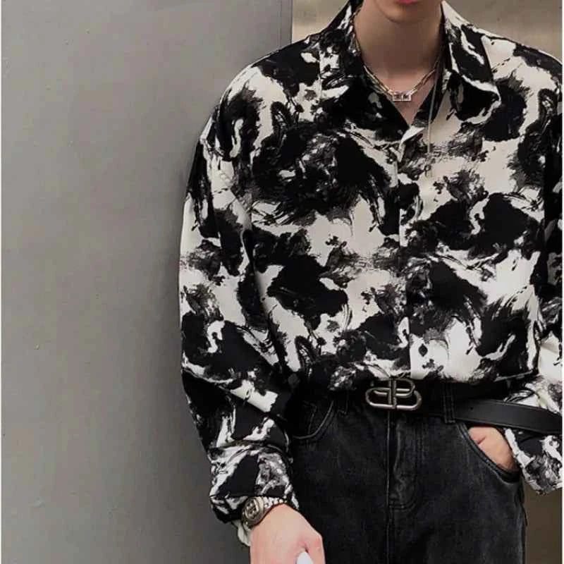Casual Dark Korean Style Ink Painting Long Shirt