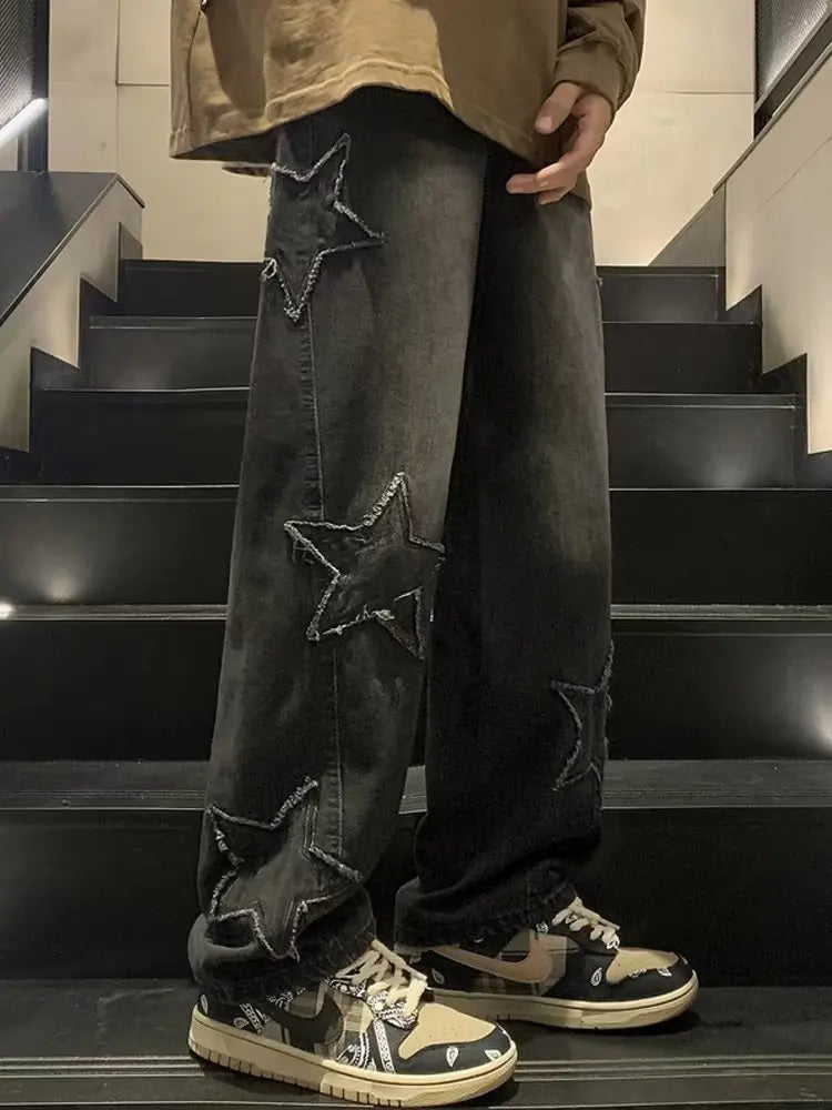 Pentagon Star Embroidery Loose Style Pants