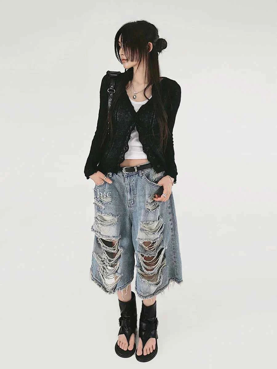 Hip Hop Elevated Vintage Blue Denim Jorts