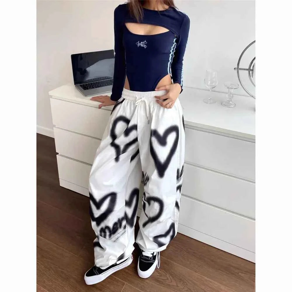Elastic High Waist Hearts Jogging Pants