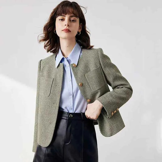 Woman Elegant Korean Tweed Crop Cardigan