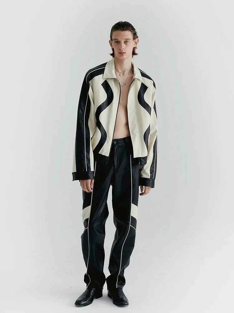 Streetwear Color Block Faux Leather Jacket