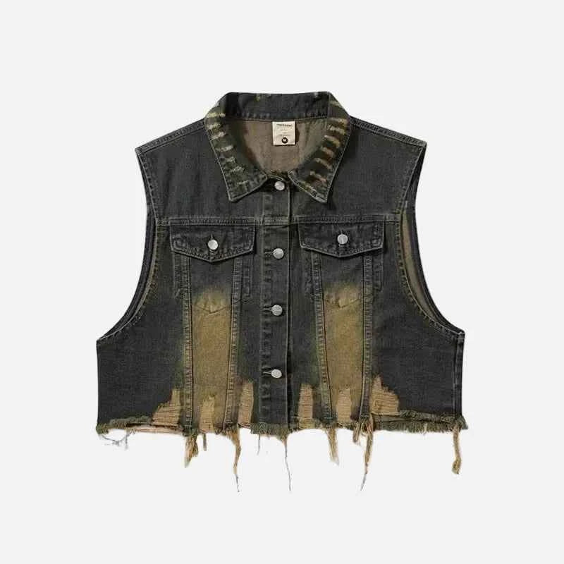 Cowboy Style Distressed Denim Vest