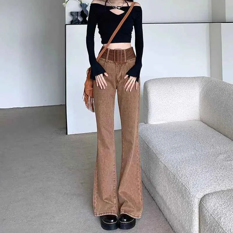 Vintage High Waist Flare Denim Straight Jeans