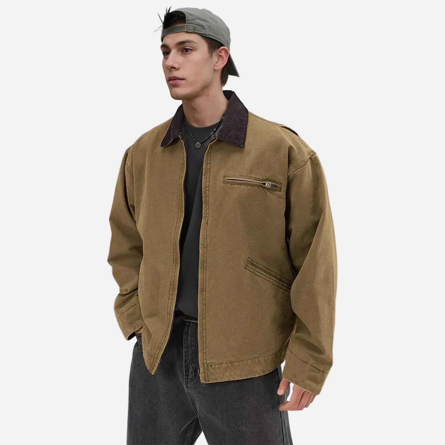 Vintage Washed Turn Down Collar Workwear Jacket