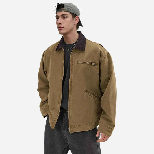 Vintage Washed Turn Down Collar Workwear Jacket