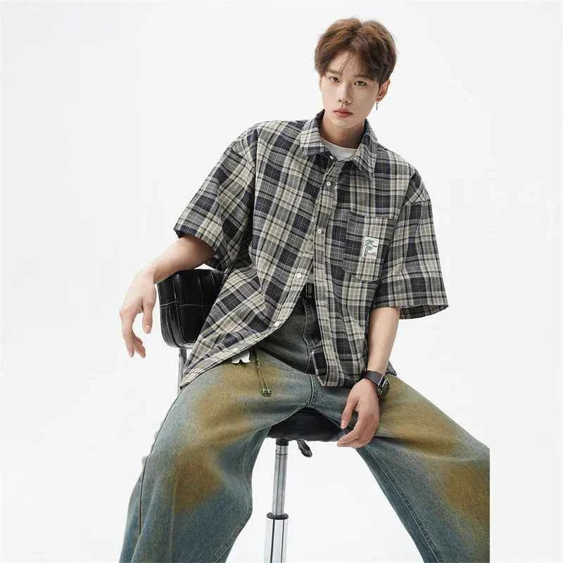Retro Plaid Short Sleeve Pocket Shirt