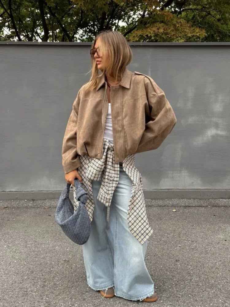Winter Y2K Loose Suede Zip-Up Thick Jacket