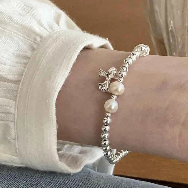 Geometric Asymmetric Silver Pearl Bracelet