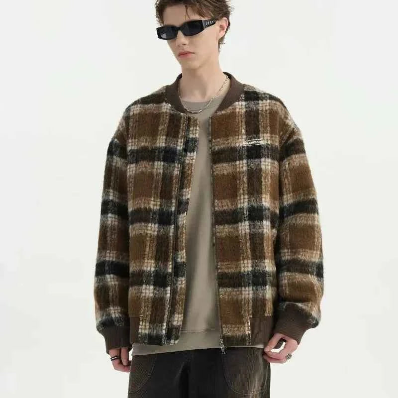 Pinnacle Plaid Woolen Bomber Jacket