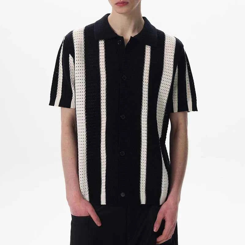 Streetwear Cool Luxury Striped Hollow Out Cardigan