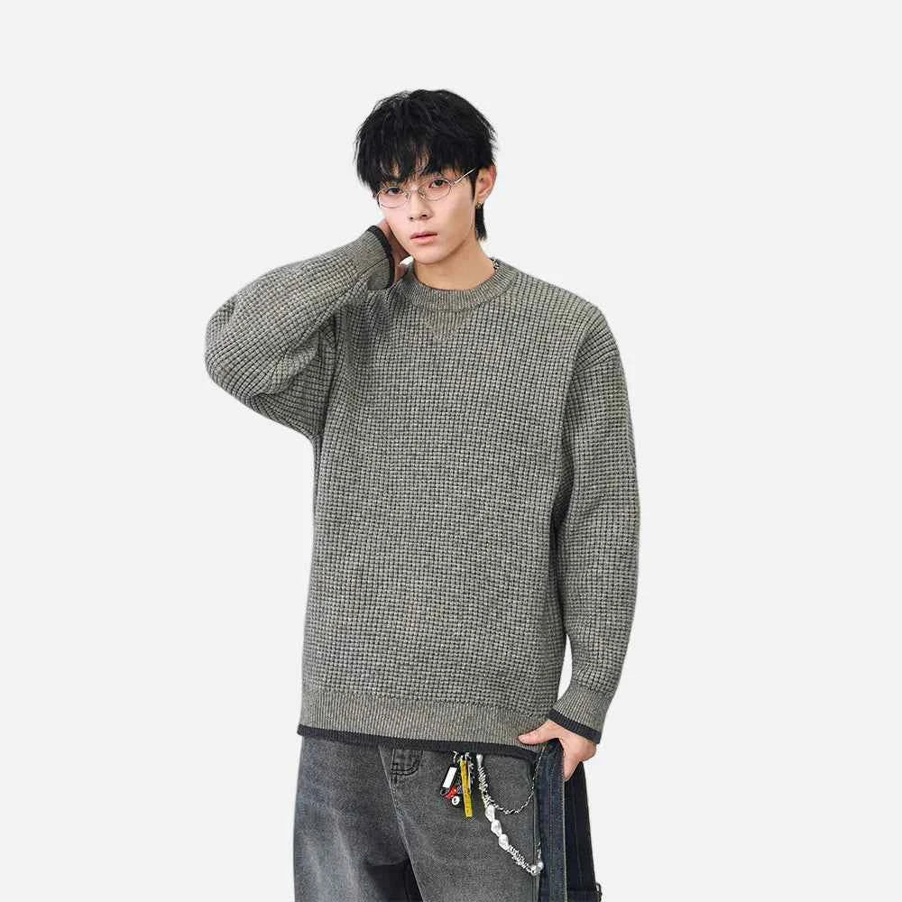 Y2K Cozy Crew Neck Waffle Knit Sweater