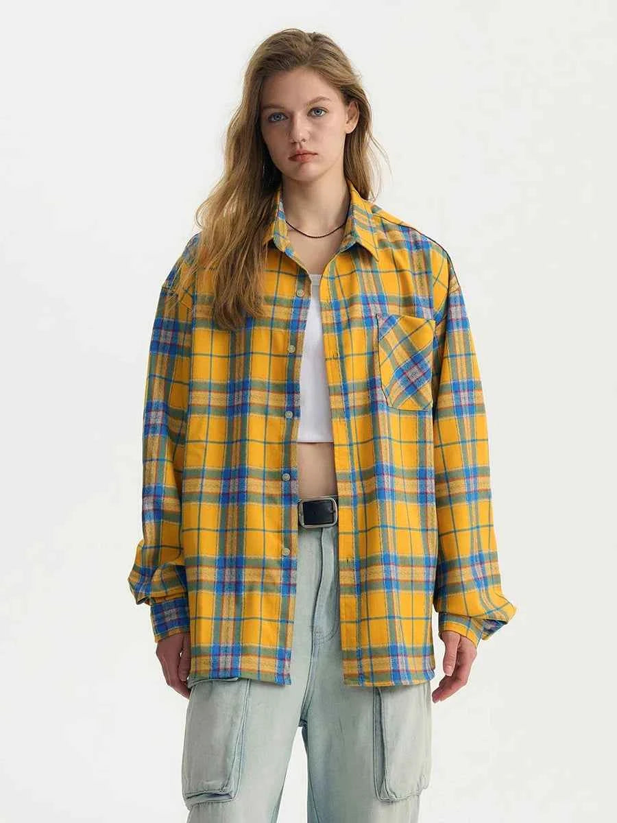 Reddachic Tartan Plaid Contrast Lapel Shirt