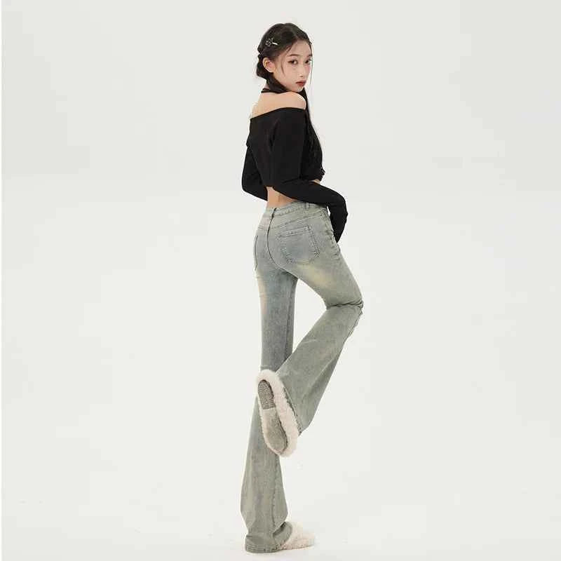 High Waist Vintage Blue Flare Jeans