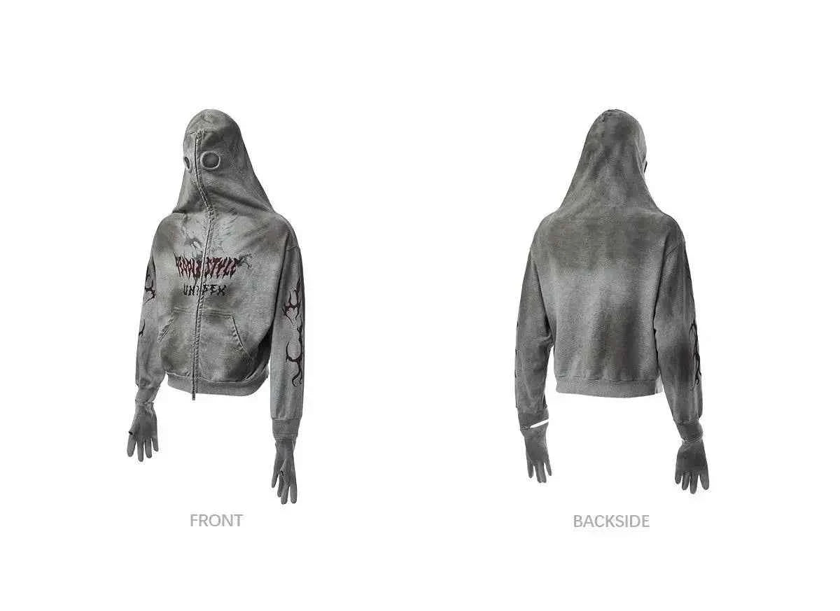 Destructive Stained Loose Hooded Sweatshirt
