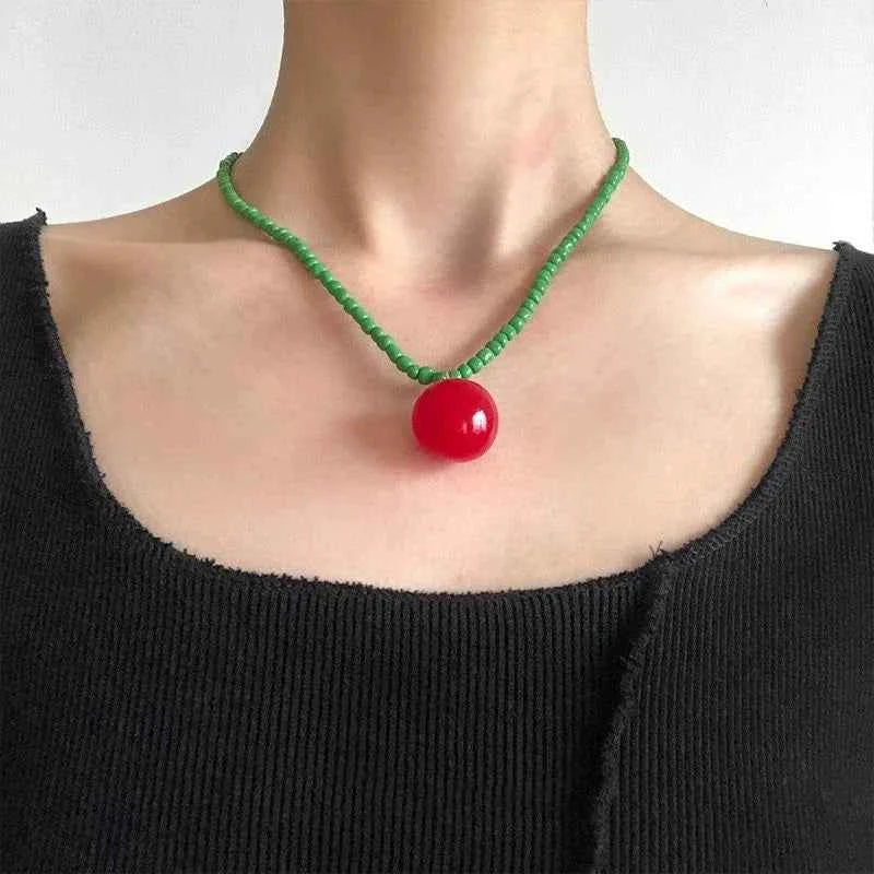 Vibrant Beaded Fruit Pendant Chain Necklace