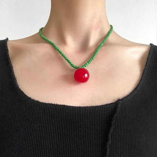 Vibrant Beaded Fruit Pendant Chain Necklace