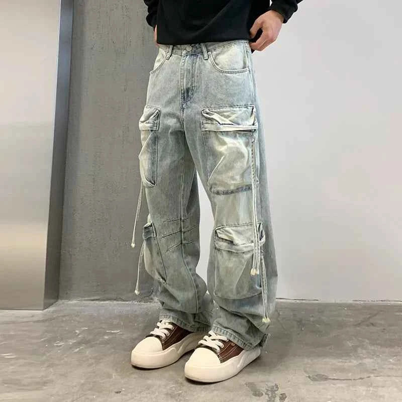 Vintage Hip Hop Loose Fit Multi Pocket Cargo Jeans