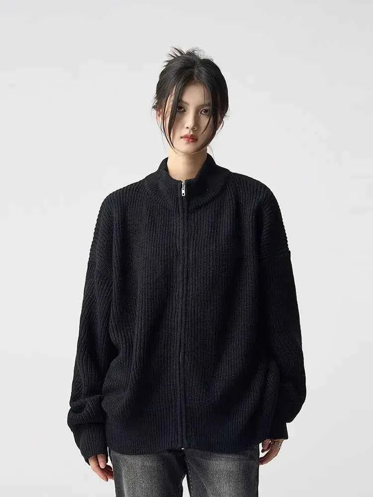 Women Versatile Retro Knitted Zipper Cardigan